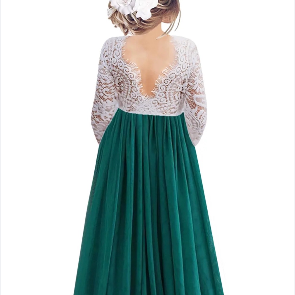 Elegant Green And White Lace Dress Flower Girl